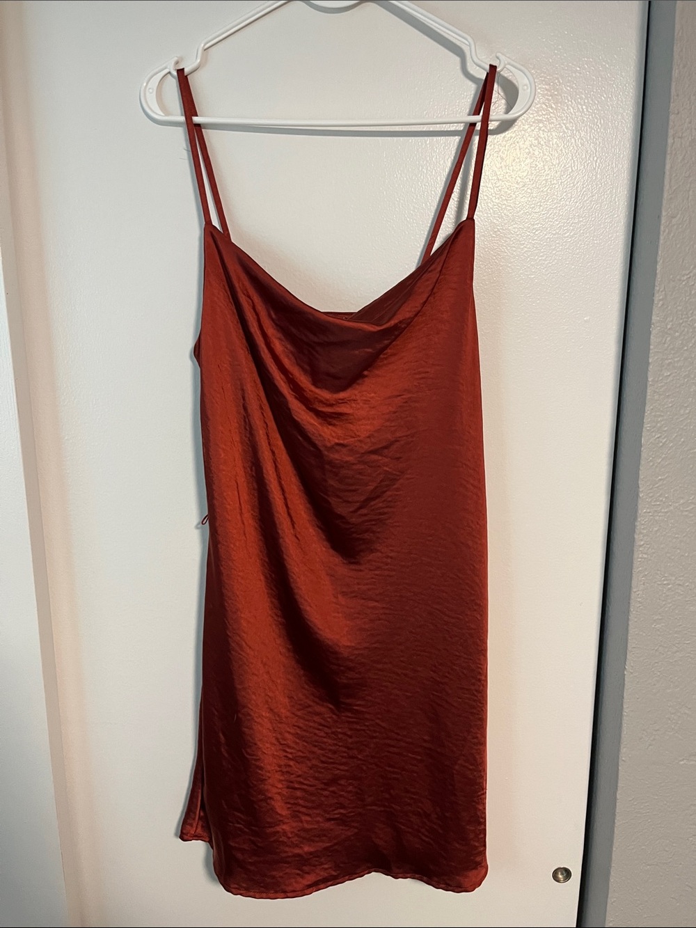 Satin Slip Dress in Rust Red